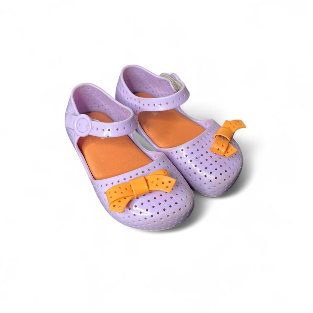 Mini Melissa Purple Orange Bow Tie Perforated Jelly Mary Jane Sandals